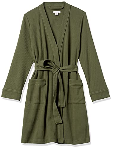 Amazon Essentials Damen Leichter Waffel-Bademantel, Mittellang (Erhältlich In Übergröße), Olivgrün, L