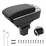 Car Armrest Box for Chevrolet Chevy Trax Accessories Center Console Cup Holder Leather Double-Layer Storage Box with 7 USB Ports (2016-2020 Trax, 7USB Black Thread)