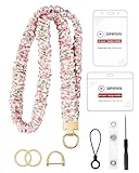 SOPHIYAYA Scrunchie Lanyard for ID Badge Holder, Cute Teacher Lanyard for Women with 2 Card Clear Badge Holder (Pink Floral)