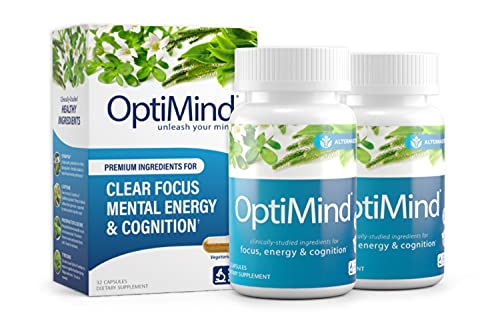 OptiMind Nootropics Premium Brain Booster Supplement | Enhance Your Focus and Energy | Caffeine | L Tyrosine | Taurine | Vitamins D & B 12 | As Seen on Netflix - 2 Bottles, 32 Count Each