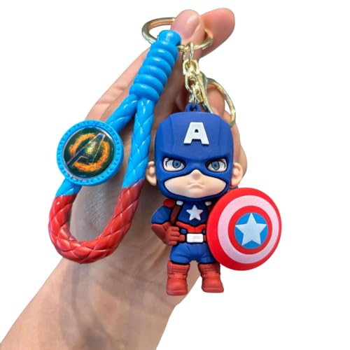 Vaoza Cartoon Characters Keychain for Girls Boys, Cute Silicon Keychains Accessories Keyring Key Purse Backpack Car Charms for Kids Gifts (Captain America, Avenger Dol)