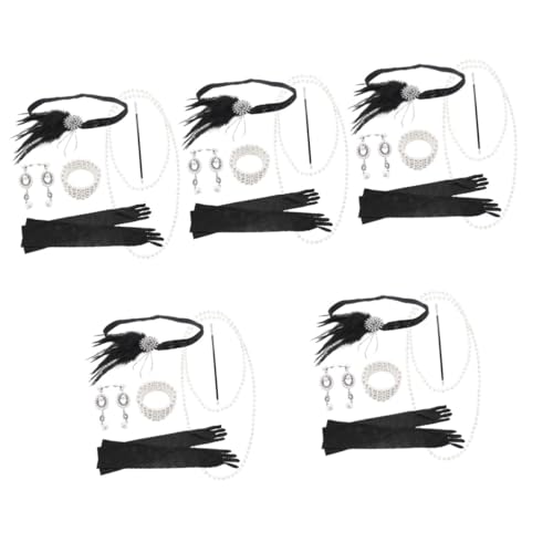 JPXXFM 5 Juegos de Accesorios Vintage Roaring para Mujer Tocado Diadema Collar Guantes Pendientes para Fiestas de Disfraces Fiestas de Té y Eventos Temáticos