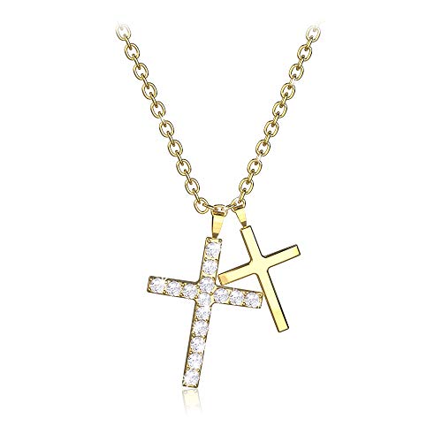 Preisvergleich Produktbild Joeyan Damen Halskette mit Kreuz Anhänger Strass Gold