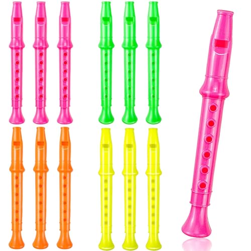Etmact 5.5 Inches Plastic Recorders for Kids - Pack of 12 or 24, Mixed Color Flute Musical Instrument Toy for Party Favors, Classroom Music Education, Gift for Children (12)