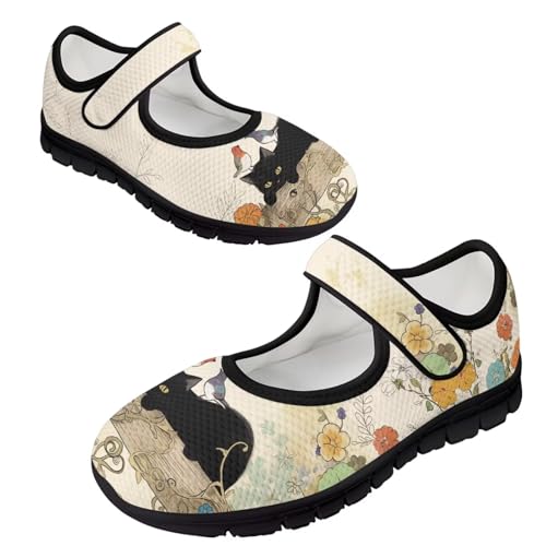 JoyLamoria House Bird Cat Book Print Womens Shoes Flats Magic Sticker Running Diabetic Lightweight Nurse Travel