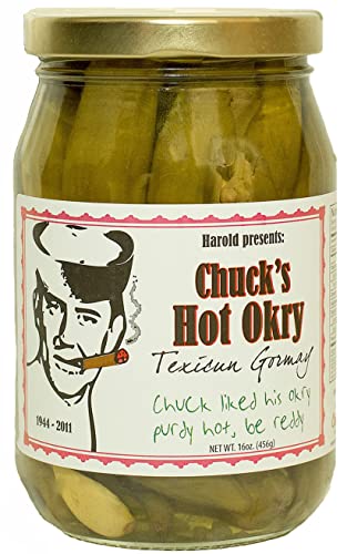 Harold's - Chuck’s Hot Okra - Gourmet Spicy Okra - Packed With Fresh Garlic and Habanero - Made in Texas