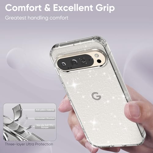 Coque Pixel 8 Pro paillettes transparente violette pour le quotidien - 5