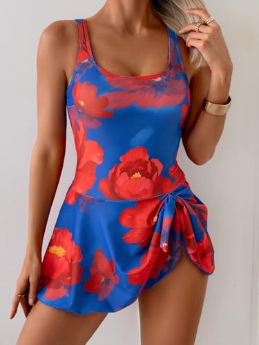 Image of Eomenie One Piece Swimdress Swimsuits for Women Tummy Control Swim Dresses Skirt Bathing Suit