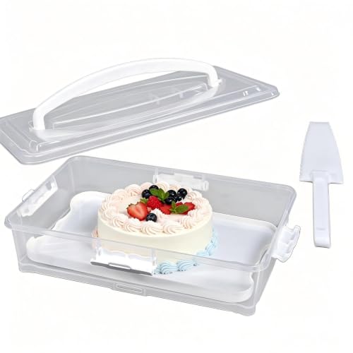 Rzmyencg Plastic Cake and Cupcake Carrier Holder,Portable Stackable Cupcake Dessert Storage Container for Full Size 14x9 Cake Box Or 12 Count Cupcake Tray