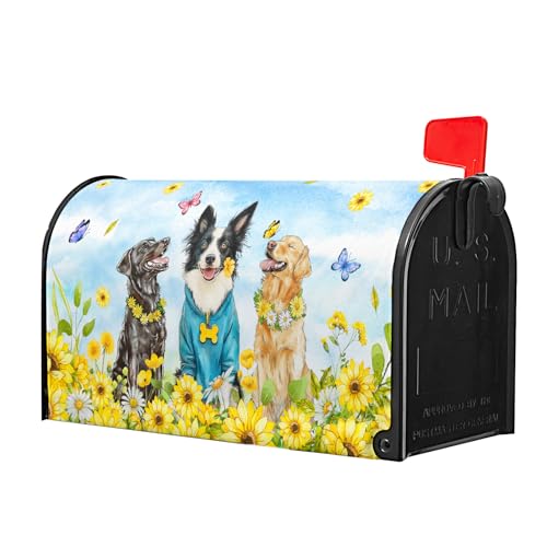 Image of Spring Summer Sunflowers Mailbox Cover Magnetic Large Size 21''x25 Welcome Flowers Butterfly Mailbox Covers Spring Florals Farmhouse Decorative Mailbox Wrap Post Letter Box Cover for Home Outside