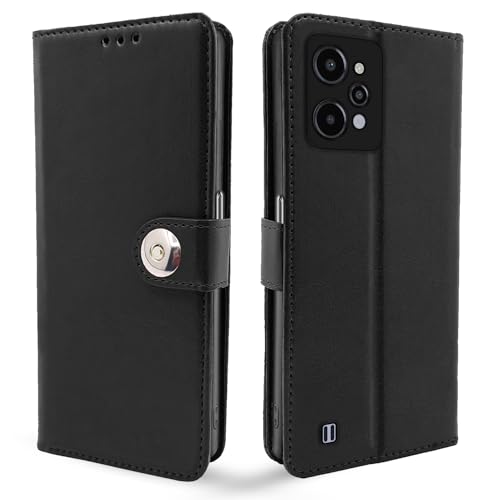 Image of Pikkme Realme C31 Flip Cover Leather Finish | Inside TPU with Card Pockets | Wallet Stand and Shock Proof | Complete Protection Button Flip Case (Black)
