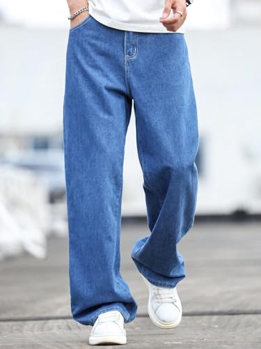 Image of KOTTY Men's Loose Fit Baggy Jeans - Relaxed Wide Leg Denim with Fashionable Urban Streetwear Look