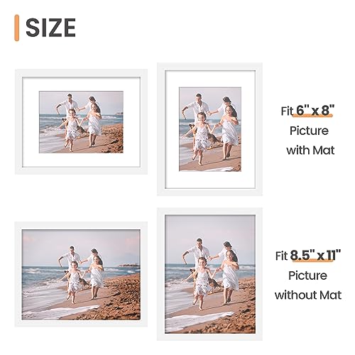Image of upsimples 8.5x11 Picture Frame Set of 5, Display Pictures 6x8 with Mat or 8.5 by 11 Without, Wall Gallery Photo Frames, White