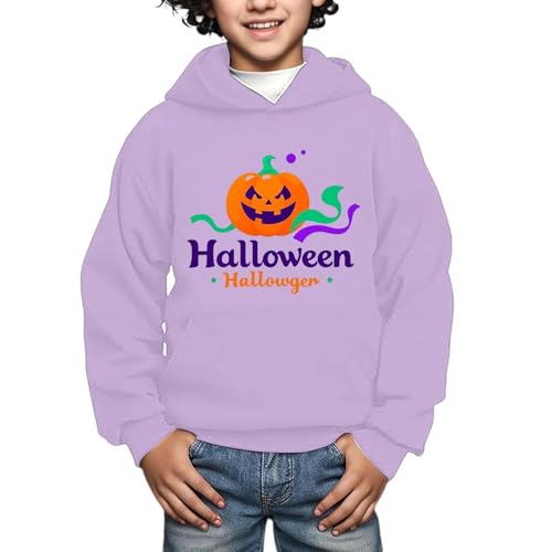 Unisex Kids Hooded Sweatshirt Halloween Long Sleeve Fleece Pumpkin Print Pullover Oversized Tops with Pocket3