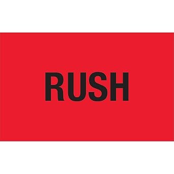 Tape Logic 1 1/4" x 2",#34;Rush" Fluorescent Red Warning Sticker, for Shipping, Handling, and Packing 1 Roll of 500 Labels