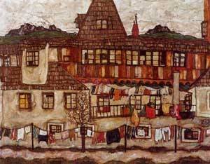 Peinture à l'huile Egon Schiele House with Drying Laundry pour remplacer un mur vide triste 12x16