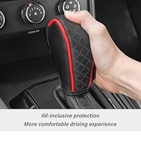 Leather Gear Shift Cover Diamond Embroidery Design,Durable Shift Knob Cover for Shift Lever Protection,Universal Car Gear Shift Cover Car Decorative Accessory Suitable for Cars,Trucks,SUVs (Black/Red) — image 7