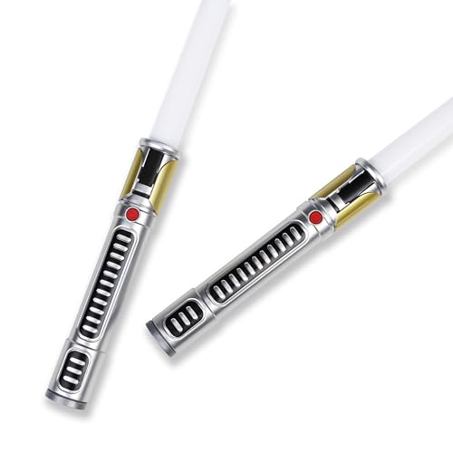 Light up Saber Toy(2 Pack) with Electronic Lights and Sound for Kids and Adults Double-Bladed White LED Retractable Light up Saber Toy as Halloween Party Holiday Birthday Gift (Standalone)