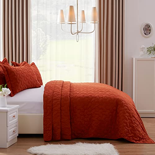 Nexhome Queen Quilt Set Lightweight Bedspreads Soft Microfiber Reversible Quilted Bed Cover Rust Modern Style Leaf Pattern Bedding Set For All Season 3 Pieces (1 Quilt, 2 Pillow Shams) #TOP2