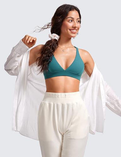 Image of CRZ YOGA Butterluxe Deep V Neck Sports Bras | Light Support, Removable Pads, Yoga, Extremely Soft, Cross Back, Spaghetti Straps, for Women
