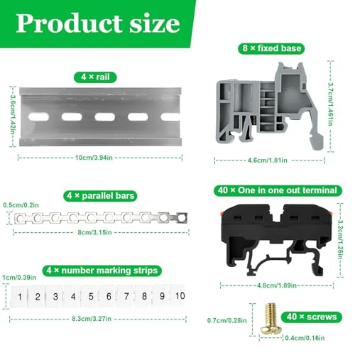 Reihenklemmen Hutschiene, 40Pcs Hutschienen Klemmen, Verbindungsklemmen, Klemmleiste Kit mit Digitale Markierungsstreifen, Schiene, Schraube, feste Basis, Parallelbarren für Feste Kabel