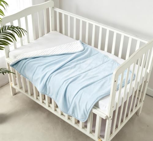 CREVENT Minky Baby Quilt Blanket for Girls Boys, Soft Plush Receiving Blanket for Newborns - 30x40 Inches (Blue + White)