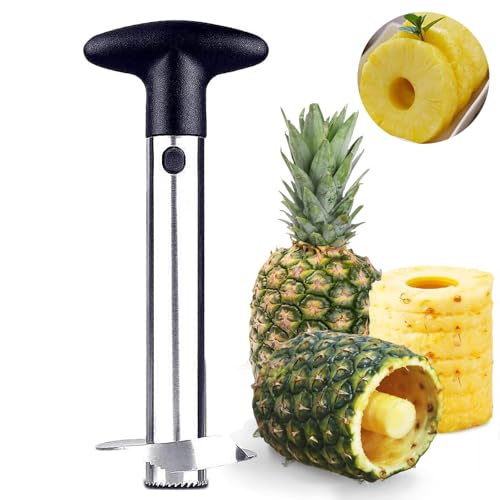 Ananasschneider, Ananas Schäler, Ananas Entkerner, Ananas Ausstecher, Für Gewürfelte Früchte Ringe, Ananas Schneider Mit Edelstahlklinge in Lebensmittelqualität Und Abs-Griff (Schwarz)