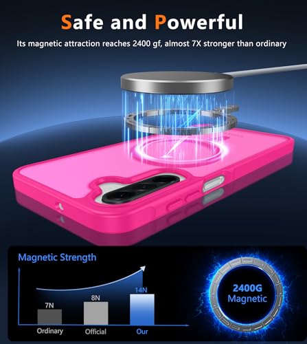 Image of FNTCASE for Galaxy A26 5G Phone Case: Magnetic Matte Translucent Military Grade Drop Protection Cell Phone Cover - Slim Rugged Durable Shockproof Protective for Samsung A26 Cases - Hot Pink
