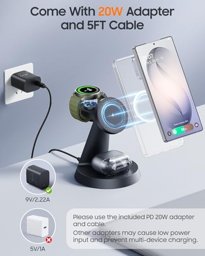Meifigno Magnetic Wireless Charger for Samsung, 3 in 1 Charging Station Compatible with MagSafe Samsung Charger for Galaxy S26 Ultra S25 Z Fold7/Flip7, Charger Stand for Galaxy Watch Ultra 8, for Buds