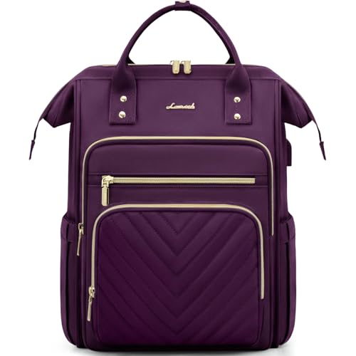 LOVEVOOK Rucksack Damen, 15,6 Zoll Laptop Schulrucksack Teenager Mädchen Wasserdicht, Elegant Reiserucksack Tagesrucksäcke Arbeitstasche, Backpack Women für Reise Uni Büro, Violett