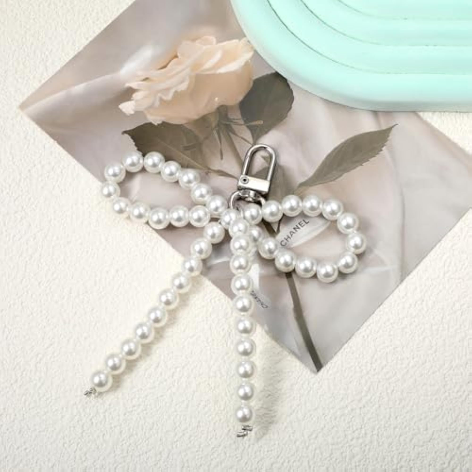 Heart Pearl Bow Keychain Y2k Bowknot Keyring