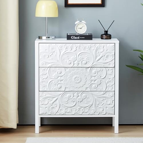 White-3-Drawer-Dresser-Wide-Chest-of-Drawers-with-Storage-Accent-Nightstand-Cabinet-Luxury-Carving-Dresser-for-Bedroom-Hallway-Living-Room-Entryway-Office-1-White White 3 Drawer Dresser Wide Chest of Drawers with Storage Accent Nightstand Cabinet Luxury Carving Dresser for Bedroom Hallway Living Room Entryway Office 1 White