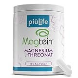 Magnesium Threonate Magtein PiùLife – 2000 mg (davon 164 mg des Minerals) – Nahrungsergänzung für Gedächtnis & Konzentration – 150 Kapseln – L Threonate Magnesium Gluten- & Laktosefrei