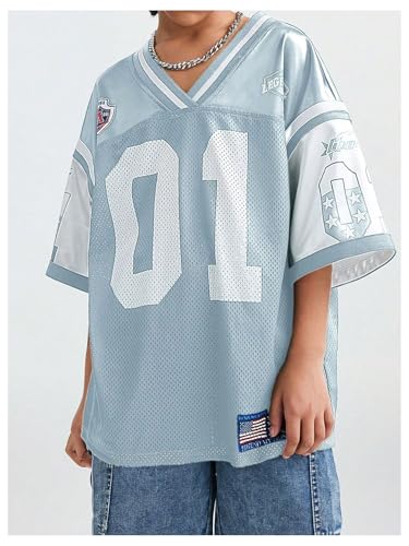 Image of Verdusa Girl's Jersey Shirts Y2k Tops Letter Print Soccer Half Sleeve Number T Shirt