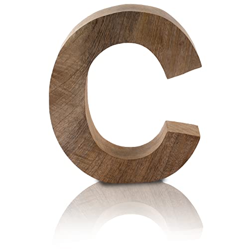 Image of 8" Decorative Solid Block Wooden Letters Alphabets Words Natural Finished Wood Freestanding Shelf or Tableware Childrens Baby Names Initials for Bedroom Wedding Birthday Party Home Decor (Letter C)