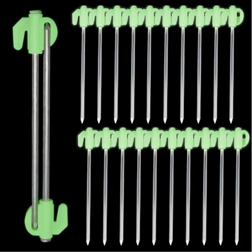 Tentogala Glow in The Dark 22pcs Tent Stakes, 8 inch Heavy Duty Tent Stakes, Galvanized Non-Rust Forged Steel Tent Pegs Ground Stakes Canopy Stakes for Camping, Garden, Canopies, Inflatables, Outdoor