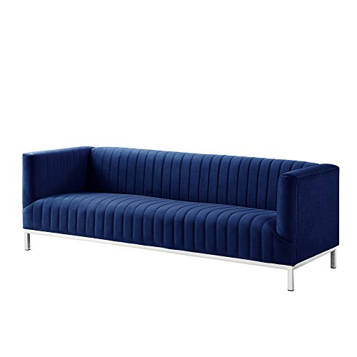 Sean Velvet 3-Seat Sofa With Chrome Base, Navy #TOP3