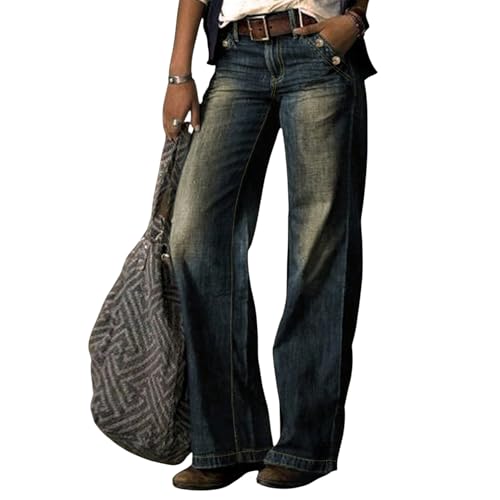 Straight Leg Jeans,Urban Fashion Denim Jeans for Women Relaxed fit Fashion Bottoms Vintage Trendy Pants (US, Alpha, Medium, Regular, Regular, Dark Blue)