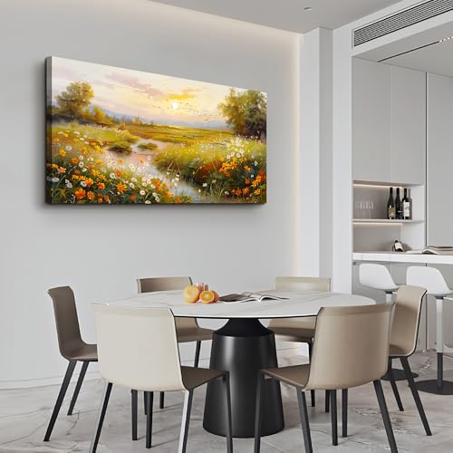 ERQINHUA Wall Art For Living Room Canvas Wall Decor For Bedroom Flower landscape Watercolour Painting Office Decoration Countryside Sunrise Scenery Wall Picture Ready To Hang Home Decor 20"X40"