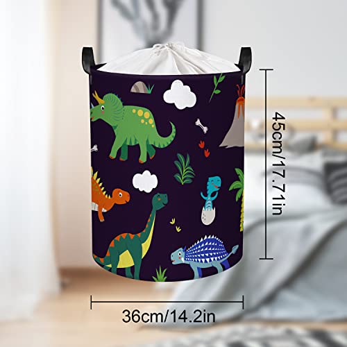 Clastyle 45L Waterproof Adorable Dinosaur Laundry Basket Black Collapsible Laundry Hamper With Handle Kids Toys Room Storage Basket With Drawstring, 14 * 17.7 In #TOP6