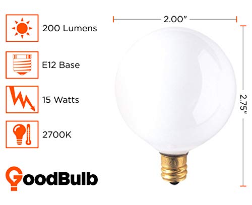 Goodbulb 15 Watt G16 Globe Light Bulbs | Frosted Finish Candelabra E12 Base 2700K Soft White Light | Dimmable 15W 200 Lumens | Ideal Vanity Light Bulbs | Pack Of 10 Bulbs #TOP1