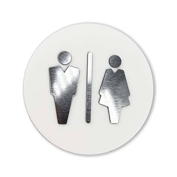 Sosenco WC Schild aus Acryl und Laminate – Toiletten Türschild Kunststoffplatten – WC Türdeko – Toiletteschild – WC Wegweiser (Weiß/Silber)
