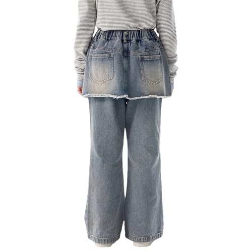 Girl Skirted Wide Leg Jeans Elastic Band High Waist Denim Pants3
