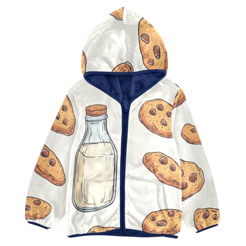 Chocolate Chip Cookies and Bottle Of Milk Girls Fleece Jacket Girls Fall Jacket Girls Zip Up Hoodie Girls Sherpa Jacket 2-10T