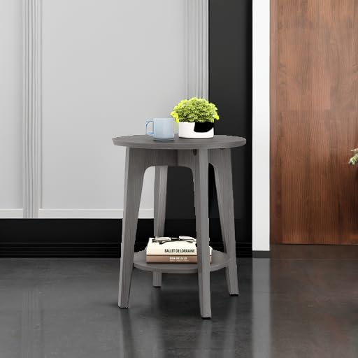 Image of VASAGLE MAEZO Collection - Side Table, 2-Tier Small Round End Table, Nightstand with Tapered Legs, Curved Transitions, for Small Spaces, Living Room, Bedroom, Smoky Gray ULET283T68