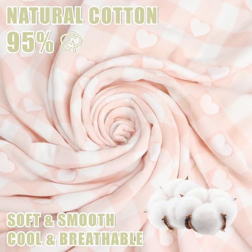 Image of Hooded Baby Towel 100% Muslin Cotton Soft and Absorbent Baby Bath Towel with Hood for Newborns Infants Toddlers and Kids Large 35x35 Inch Grid Heart Pattern (Pink)