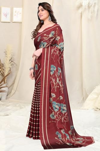 Image of MIRCHI FASHION Women Sari Georgette Plain | Breathable Lightweight Solid Color Saree for Office and Regular Wear with Blouse Piece