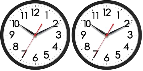 Image of AKCISOT Wall Clock 10 Inch Silent Non-Ticking Modern Clocks Battery Operated - Analog Small Classic for Office, Home, Bathroom, Kitchen, Bedroom, School, Living Room(Black) (Pack of 2)