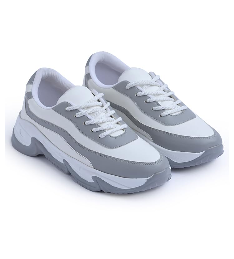 Image of JM LOOKS Women Lace-Up Sneakers Casual Shoes Monochrome Chunky Sneakers for Women & Girls