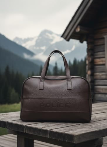 Image of Police Men's Brown Vegan Leather 40 L Duffle Bag | Premium Travel & Gym Bag | Top Handle Carry | Spacious & Durable Design (Dark Brown)